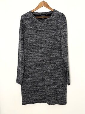 Long Tall Sally Black Marled  Knit Long Sleeve Shift Dress Pockets 12 Tall 12T